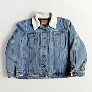 Levis Denim Jacket Womens 3X Blue Sherpa Collar Quilt Lined Type III 3